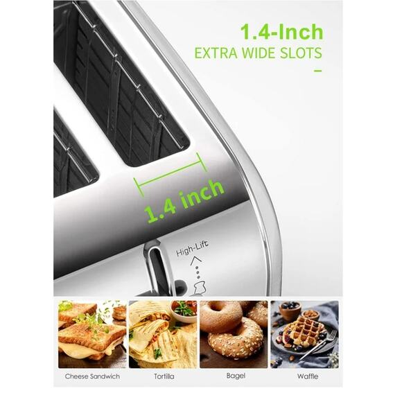 Yabano 4 Slice Automatic Toaster Stainless Steel Extra wide slots NEW 3 modes - Picture 5 of 7
